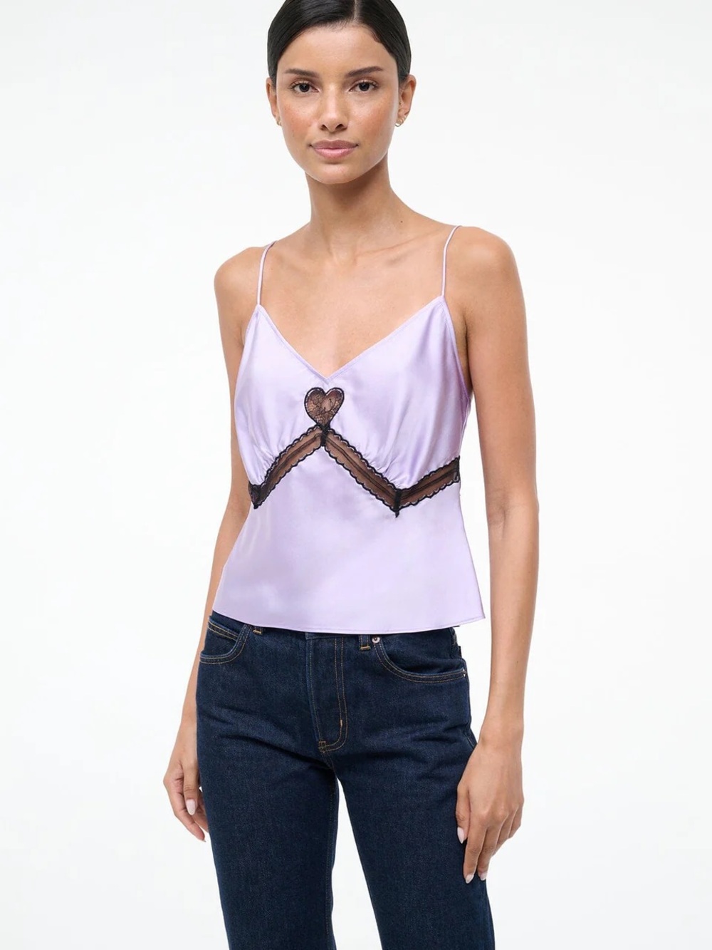 STAUD Lace-Trim Satin Cami Top